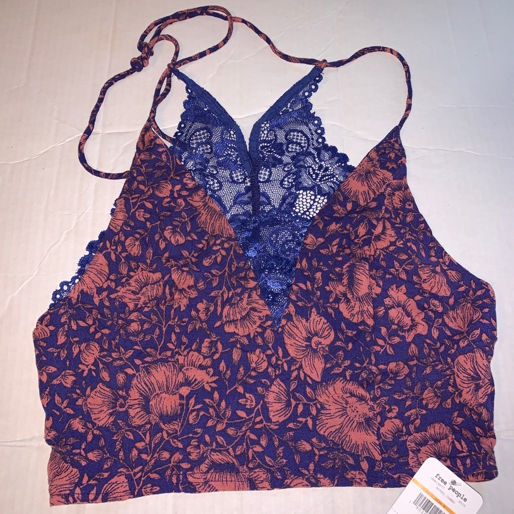 Free People Intimately Lace Detail Bralette Pull On Halter Neck Purple Sz Sm
